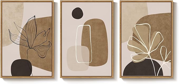 Large Framed Neutral Boho Wall Art