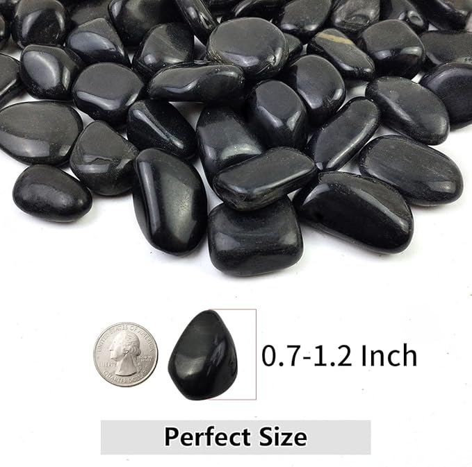 YISZM Black Pebbles for Indoor Plants, Natural Polished River Rocks, Small Decorative Stones for Planters Vase Fish Tank Aquariums Landscaping Garden, 10lbs