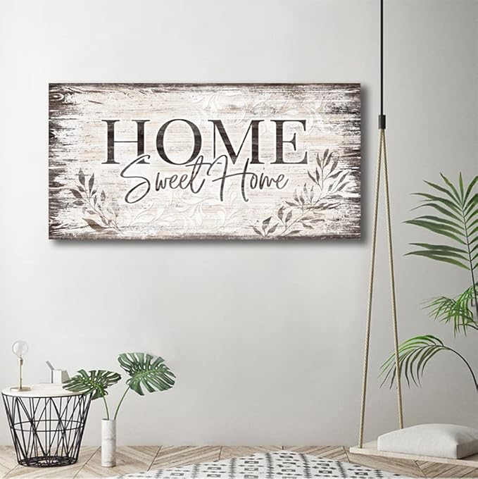 arteWOODS Home Sweet Home Wall Art Sign Large Dark Brown Farmhouse Wall Sign for Living Room Decoration Wooden Board Design Canvas Prints Modern Rustic Artwork Leaf Pictures Wall Decor 29" x 58"