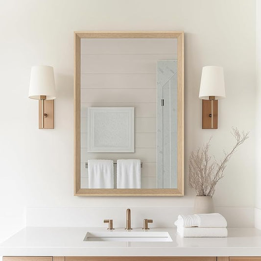 Oak Wood Effect Framed Wall Mirror, 20x30 Rectangle Mirror, Anti-desilvering