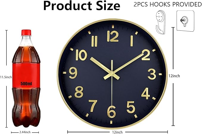 Wall Clocks Battery Operated, 12Inch Non Ticking Digital Wall Clock, Silent