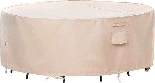 F&J Outdoors Patio Furniture Covers Waterproof UV Resistant Rip-Stop Fabric Round Patio Table Cover Furniture Cover, Beige, 72" Dia x 27.5" H