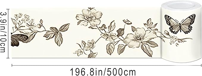 IVN Wallpaper Border Peel and Stick PVC Vintage Butterfly and Floral Design