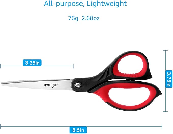 LIVINGO 8.5" Scissors All Purpose, 3 Pack Ultra Sharp Blade Shears, Professional Ergonomic Comfort Grip Scissors for Office School Home Supplies Fabric Sewing DIY Cutting General Use