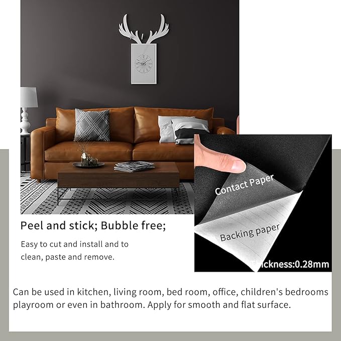 FUKU MON 24"x394" Dark Grey Wallpaper Matte Solid Gray Contact Paper