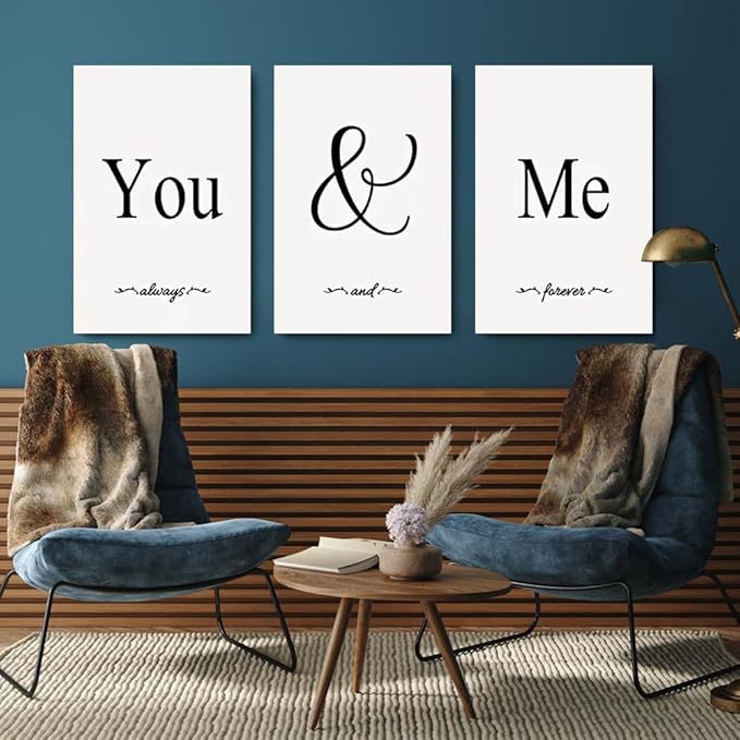 GUBIYU Black & White Bedroom 'You And Me' Love Words Art 24"x36"