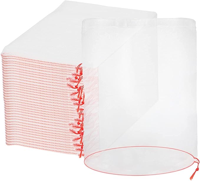 Fruit Protection Bags, 100 Pcs 8x12 Inch Garden Insect Netting Bags for Fruit Trees, Fruit Mesh Bags with Drawstring Protect Tomatos, Grapes, Mangos from Bugs Birds Squirrels