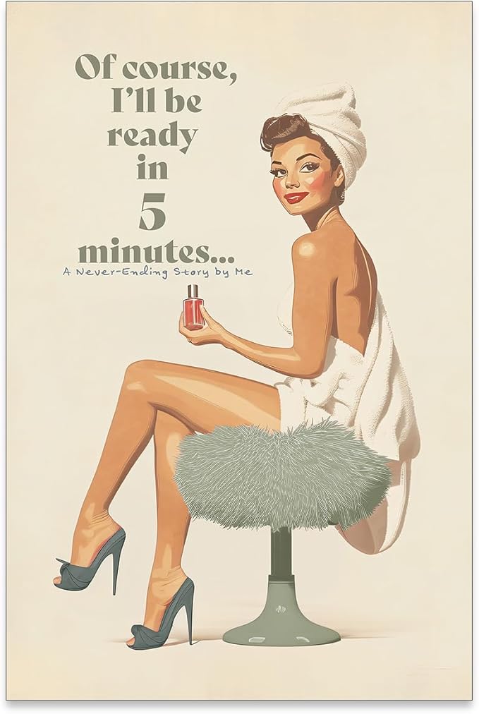 noxozoqm Boho Sage Green Bathroom Poster Vintage 70s Pin Up Girl Wall Art Of
