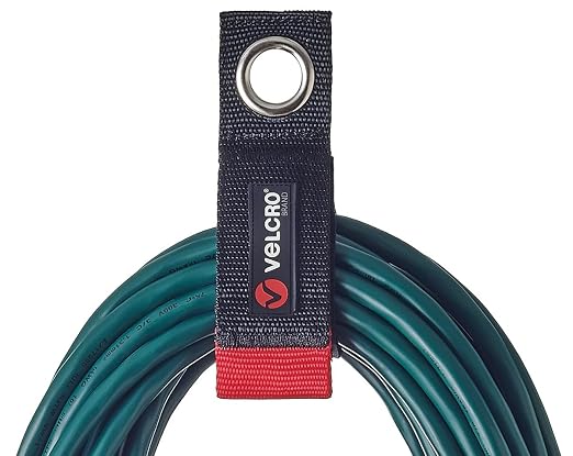 VELCRO Brand Extension Cord Organizer Holder. Heavy Duty Straps for Garage Organization and Storage. Rust Resistant Grommet Hangs Easily on Wall 2pk,Small 10-inch,60bs Weight Rating,Black
