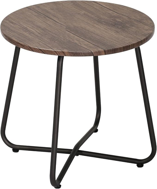VECELO Outdoor Side Table,17.7 inch Small Round Patio Table,Waterproof Wood Table with Weather Resistant Steel Adjustable for Living Room Bedroom Garden Yard Balcony Porch Poolside