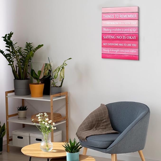 Inspirational Pink Wall Art Decor, Preppy Motivational Room Sign