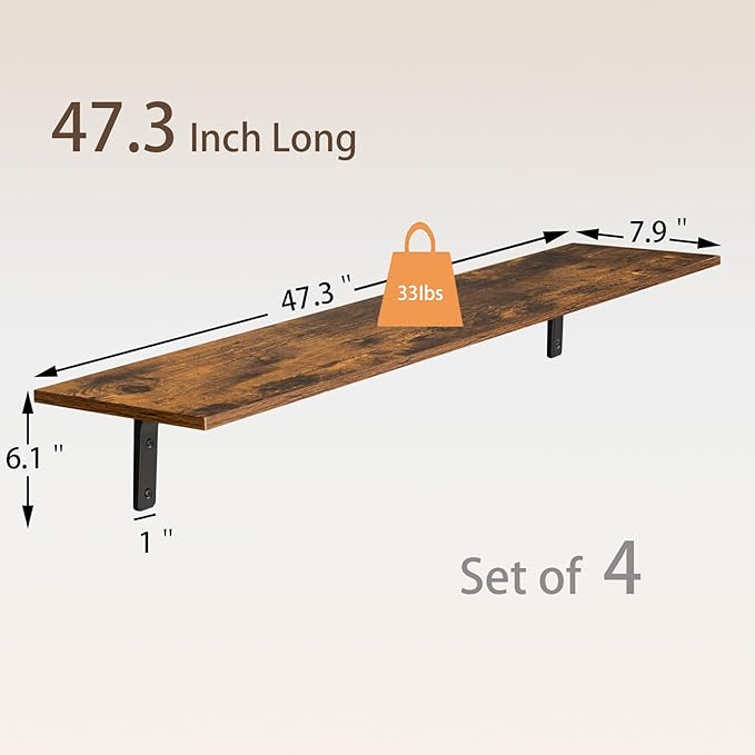 DINZI LVJ Long Wall Shelves, 47.3Inch Wall Mounted Shelves Set of 4, Extra