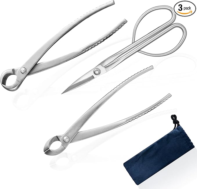 Bonsai Tools Set, 3-Piece Bonsai Tree Tools – Includes Knob Cutter, Concave Cutter, Bonsai Scissors for Precision Trimming and Plant Care, Bonsai Trimming Kit 3 tools