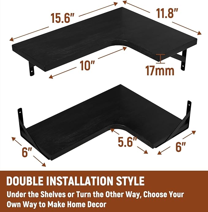LEOPO Corner Floating Shelves Set of 4, Hardwood Storage Shelves, Cozy &