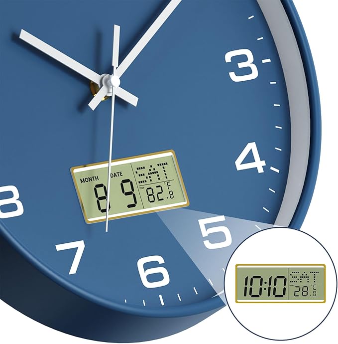 12 Inch Wall Clock, Silent Non-Ticking Analog