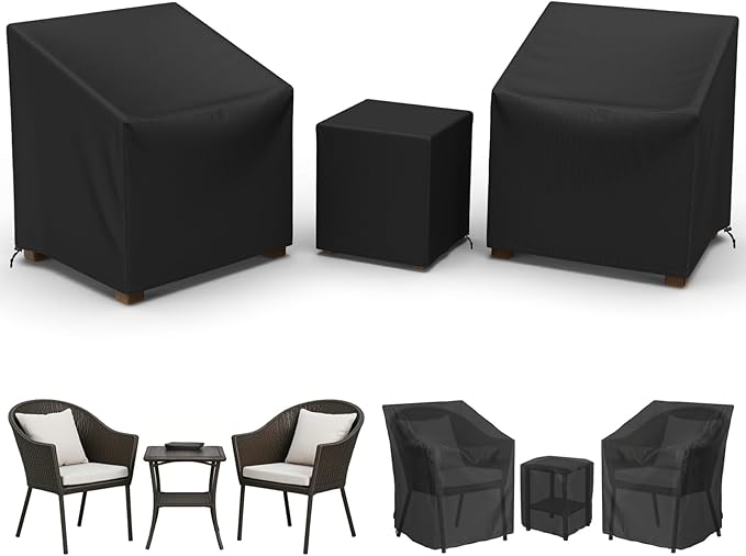 Gasadar Outdoor Furniture Cover Waterproof,3 Piece Patio Furniture Set Cover for Outside Chairs and Coffee Table,Windproof,Black