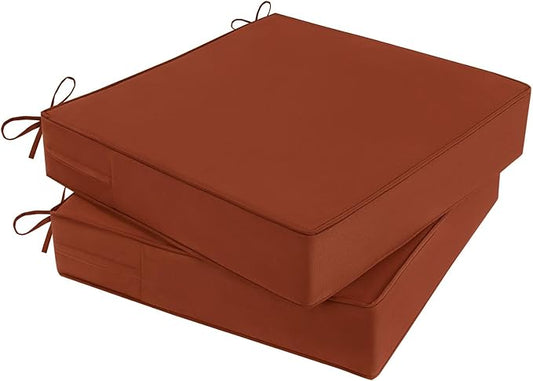 Outdoor Chair Cushions 24x24x4 Inch, Waterproof Spice Patio Furniture Cushions Set of 2 with Ties & Handle, 3 Year Color Fastness Square Replacement Seat Cushions for Sofa, Couch