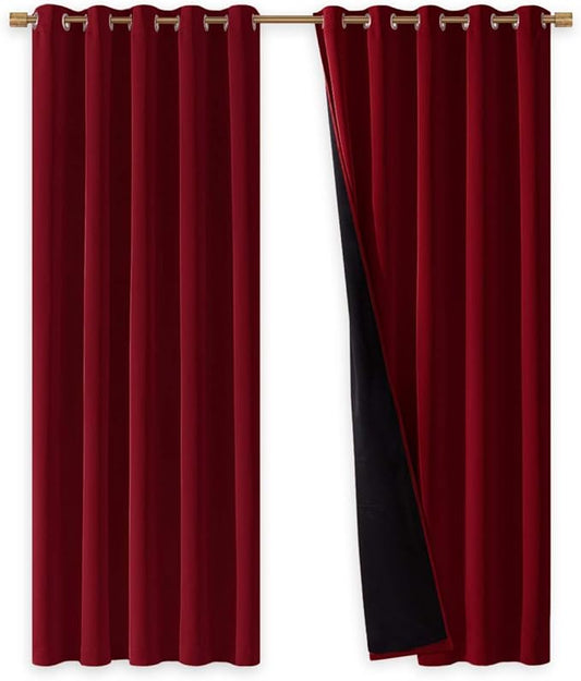 NICETOWN 100% Blackout Window Curtain Panels, Burgundy Red, Cold and Full Light