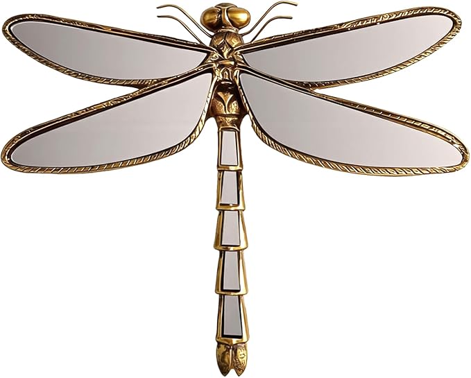 Dragonfly Wall Mirror Decor, Butterfly Art Wall Mirrors, Retro Gold Resin