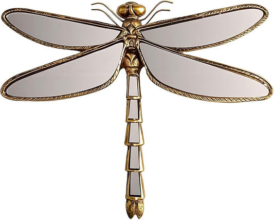 Dragonfly Wall Mirror Decor, Butterfly Art Wall Mirrors, Retro Gold Resin