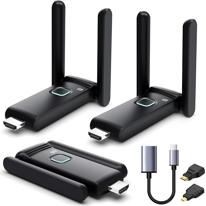 Wireless HDMI 2 Receivers and Transmitter,Up to 6 RXs,No Hot,Plug and Play,2.4/5.8GHz Wirelessly Casting to Multiple Screens,50M/165FT,Wireless HDMI Splitter for TV/DSLR Camera/Projector/Laptop/PC