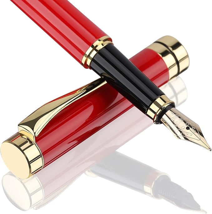 Tiankool Luxury Fountain Pen,Fine Nib, Exquisite Pen Gift Set for Men&Women-Includes 10 Ink Cartridges&Ink Converter- Nice Pens - Red