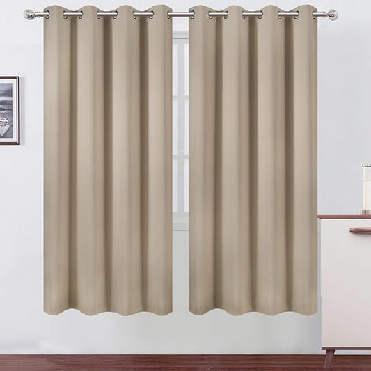 LEMOMO Khaki Thermal Blackout Curtains/52 x 72 Inch/Set of 2 Panels Room