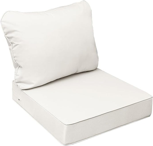 AAAAAcessories Outdoor Seat Cushions for Chairs, Fade-Resistant, Waterproof Patio Furniture Replacement Cushions, 24" x 24" x 5" + 24" x 19", Creamy White