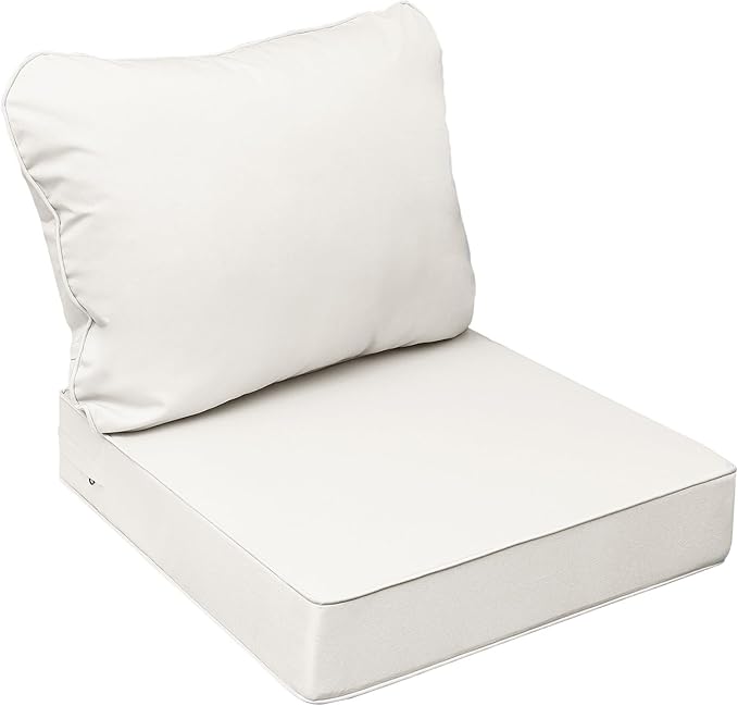 AAAAAcessories Outdoor Seat Cushions for Chairs, Fade-Resistant, Waterproof Patio Furniture Replacement Cushions, 25.5" x 25.5" x 5" + 25.5" x 19", Creamy White