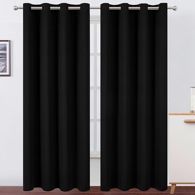 LEMOMO Blackout Curtains 52 x 120 Inch Long Black Curtains Set of 2 Panels Room