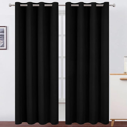 LEMOMO Blackout Curtains 52 x 120 Inch Long Black Curtains Set of 2 Panels Room