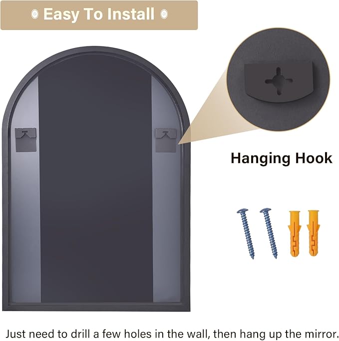 HARRITPURE Arched Wall Mirror – 30"x40" Arch Bathroom Mirror Metal Frame Vanity