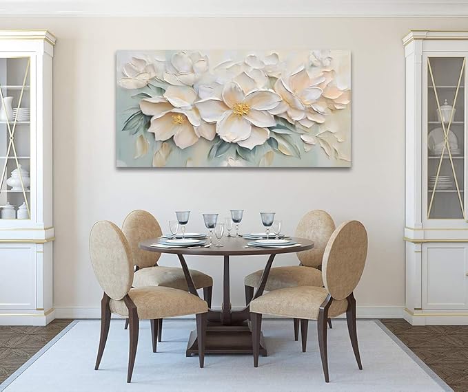 Anolyfi White Textured Flowers Canvas Wall Art