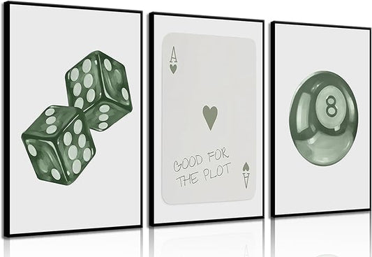 BOKPEN Green Poker Dice Canvas Wall Art Funky Y2K Trendy Preppy Pictures Lucky