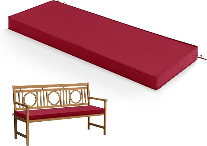 Summsun Outdoor Bench Cushion: Waterproof and Fade Resistant Patio Furniture Cushions - Non-Slip Bench Pad Cushion with Removable Cover for Garden Swing Porch Sofa Settee, 48 x 18 x 3 Inch, Burgundy