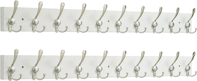 SKOLOO Creations White Solid Wood Wall Mounted Coat Rack, 10 Hooks, 38-1/8" Long