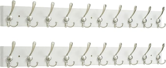 SKOLOO Creations White Solid Wood Wall Mounted Coat Rack, 10 Hooks, 38-1/8" Long