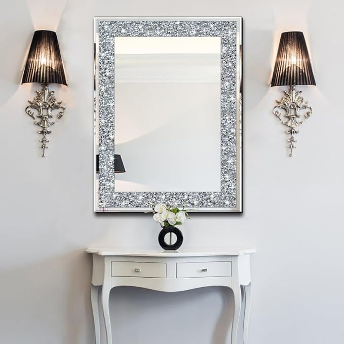 QMDECOR Crystal Crush Diamond Rectangle Silver Mirror