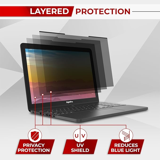 SightPro Magnetic Laptop Privacy Screen 16 Inch 16:10 - Patented Removable Computer Privacy Filter Shield and Protector