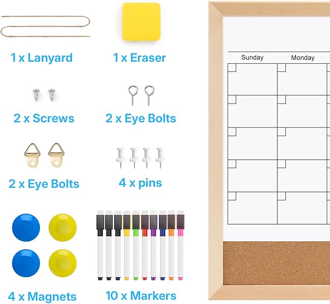 OWLKELA Monthly Dry Erase Calendar