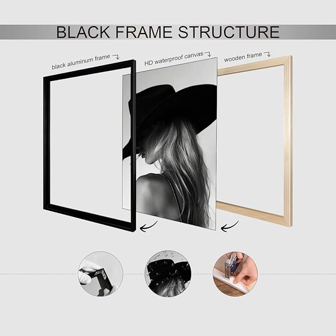 Trendy Black And White Black Framed Wall Art Cool Western Woman Smoking Prints