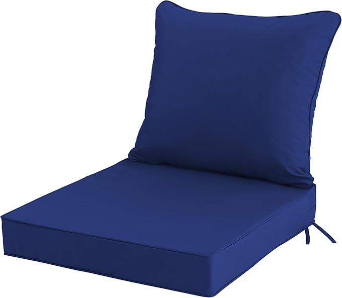 24x24 Inch Outdoor Chair Cushion with Removable Cover, Patio Furniture Cushion - Water-Repellent, Fade-Resistant, Non-Slip Bottom & Straps, Replacement for Deep Seat Sofa & Couch - Navy