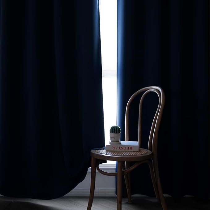IGEMAEVE Navy Blue Blackout Curtains 96 Inch Length 2 Panels Set, Grommet