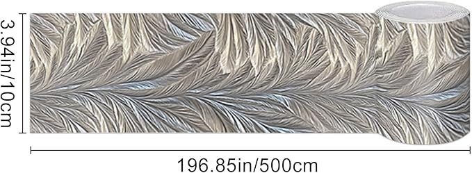 HOMETITUTE Wallpaper Border Peel and Stick Wall Border Silver Feather Texture