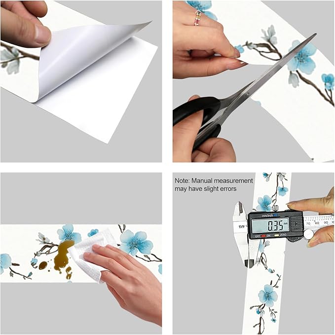 HOMETITUTE Wallpaper Border Peel and Stick Blue Blossom Texture Decorative Wall