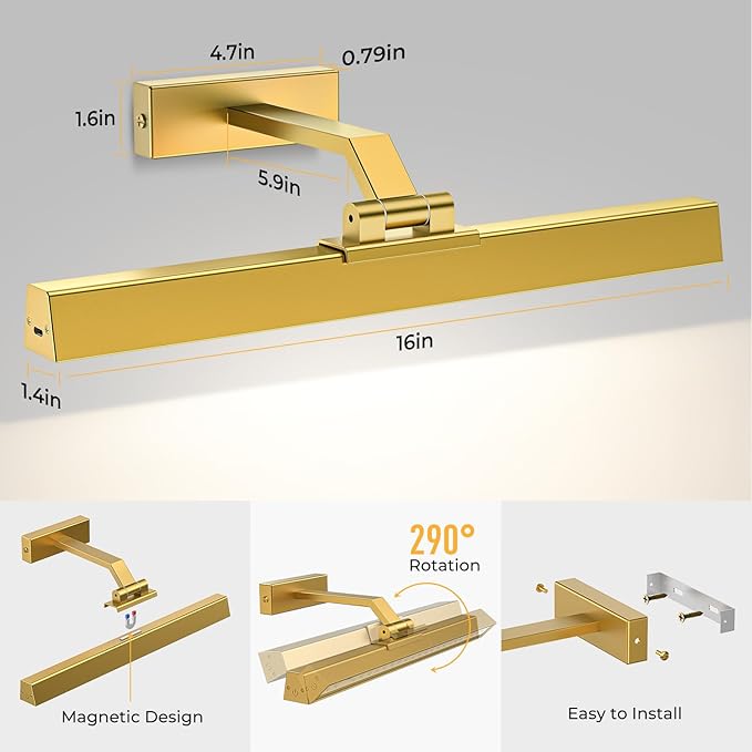 Afyuol Picture Lights for Wall, Battery Operated Picture Light 16in Art Light