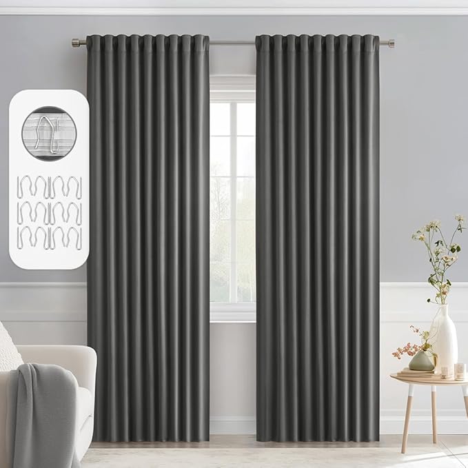MIULEE Grey Back Tab Blackout Curtains 72 Inch Length 2 Panels Set