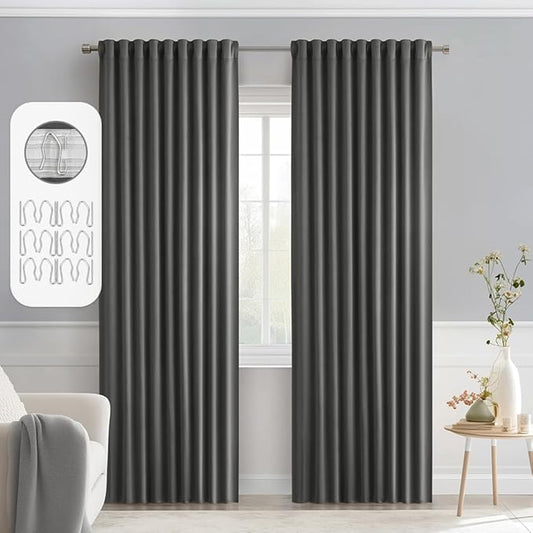 MIULEE Grey Back Tab Blackout Curtains 72 Inch Length 2 Panels Set
