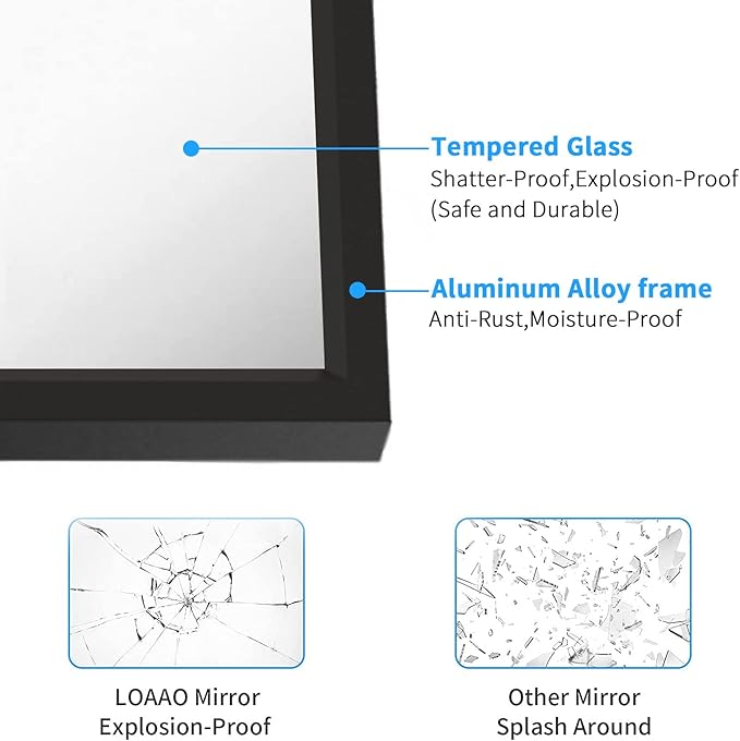 LOAAO 40"X36" Black Rectangle Bathroom Mirror Wall, Matte Black Aluminum Alloy