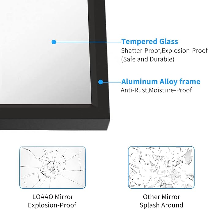 LOAAO 48"X30" Black Rectangle Bathroom Mirror Wall, Matte Black Aluminum Alloy